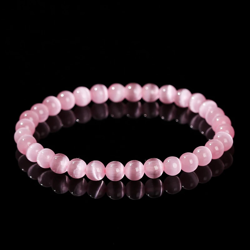 JD Natural Stone Dark Pink Cat Eyes Stone Strand Bracelet Women Simple Jewelry Gifts Round Bead Elastic Rope Bracelet For Girls 250805
