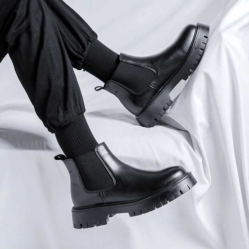 Chelsea Boots Fashion Leather Gentleman Stress Shoes Men Business Driving Shoes Handmade Black Shoes Party Flats Dress Shoes W250811