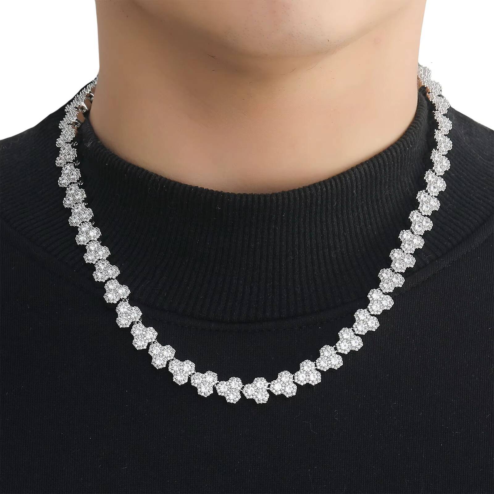 Hip Hop Geometric Tennis Necklace Wholesale; Fine Quality Gold and Silver Cuban Necklace; Moissanite Jewelry Necklace; Anniversary