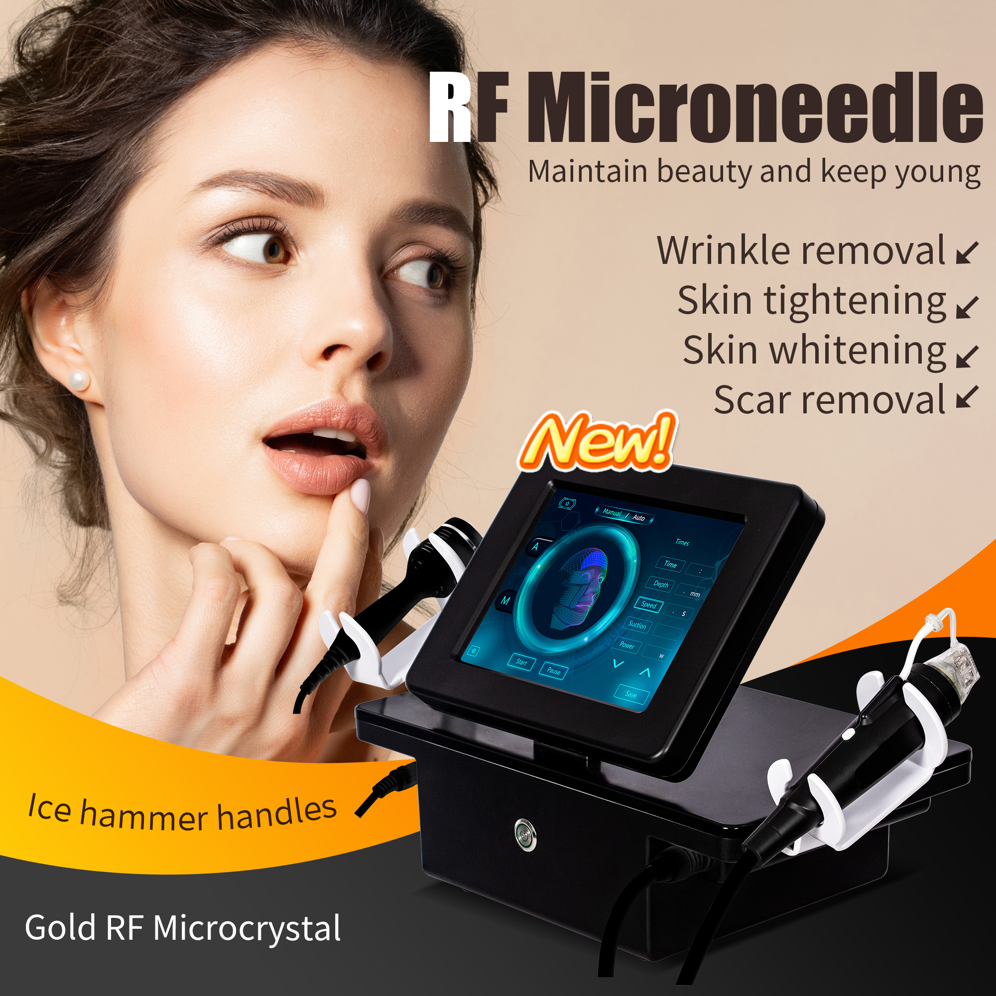 New Gold RF Microneedle Radio Frequency Wrinkle Removal Skin Tightening Machine Skin rejuvenation Wrinkle Removal Acne Mark Removal Scar Removal Shrin