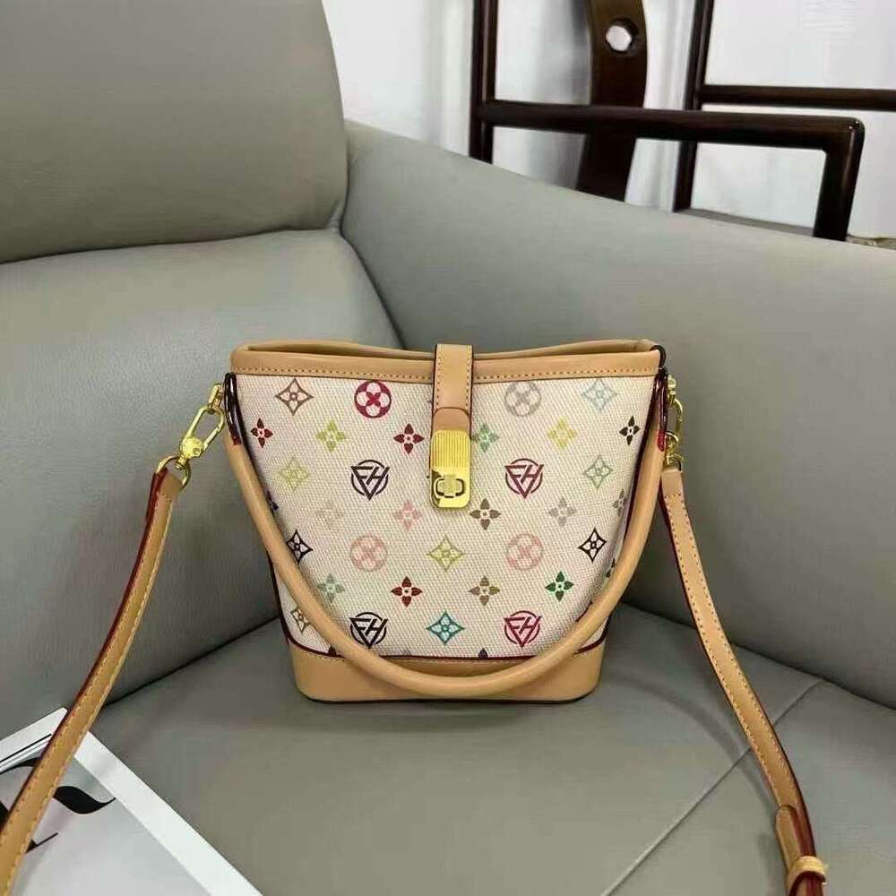 DHessentials 2025 Trendy White Printed Bucket Bag - Fashionable PVC Shoulder Crossbody Purse for Women, Medium Size (600g)