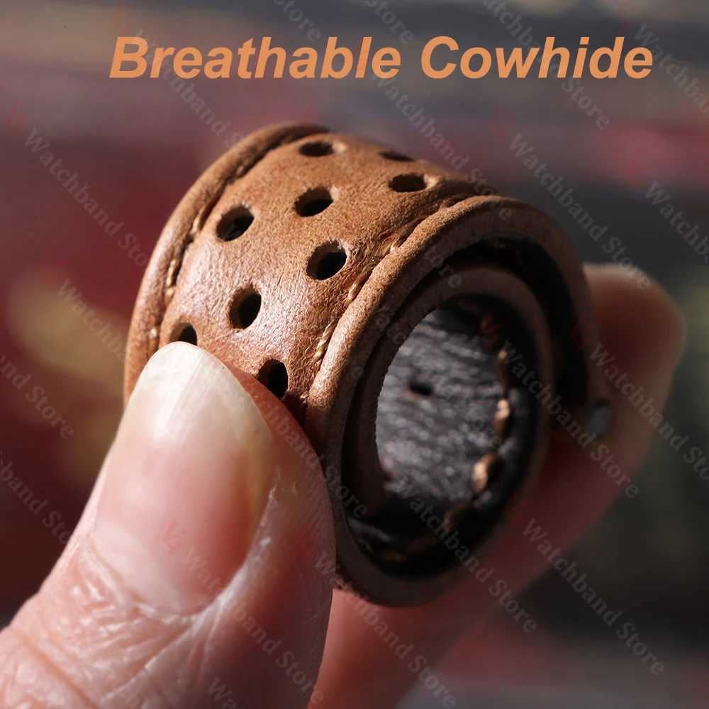 18/20/22mm Universal Genuine Cowhide Watch Band Butterfly Buckle Vintage Straps for Men Women Breathable Bracelet Belt Accessory W250811