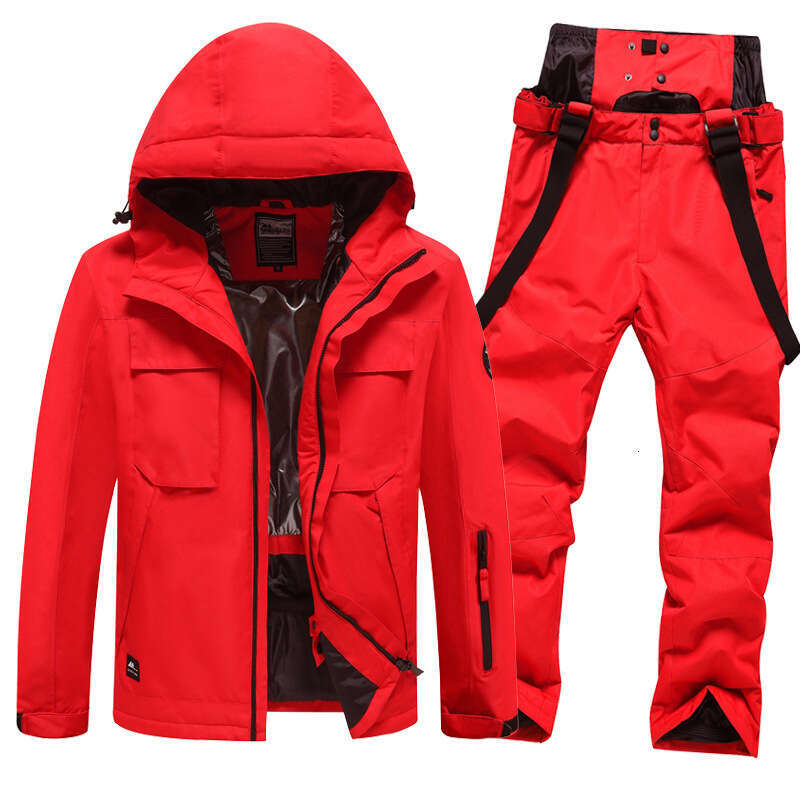 Trendy solid color ski suits, windproof, warm cold proof, thickened single double board skiing clothes and pants equipment, large size