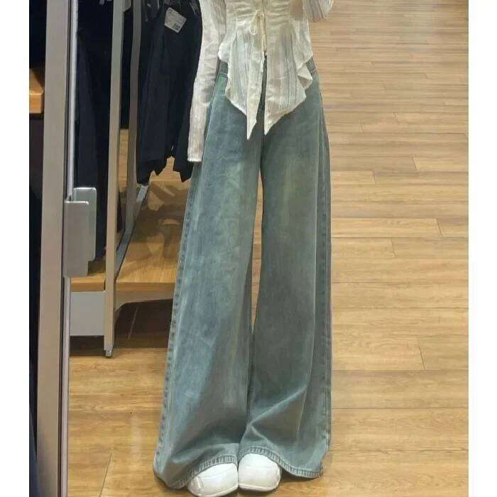 High Waist Pants for Solid Casual Baggy Women Washed Vintage Wide-leg Jeans Youthful Female Trousers Streetwear Y2k
