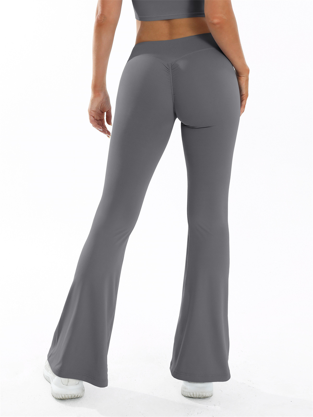 Lady's gray cross-waistline flared sweatpants