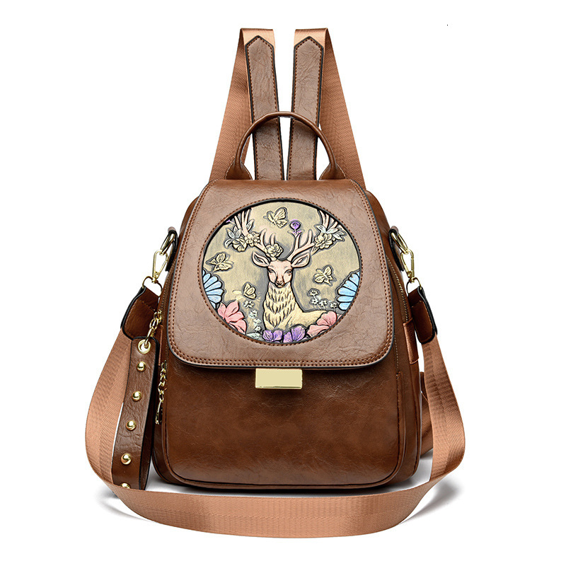 National Style Embossed Women, New Lightweight Multi-Functional Small Backpack for Travel, Leisure, and Students ddmymoon