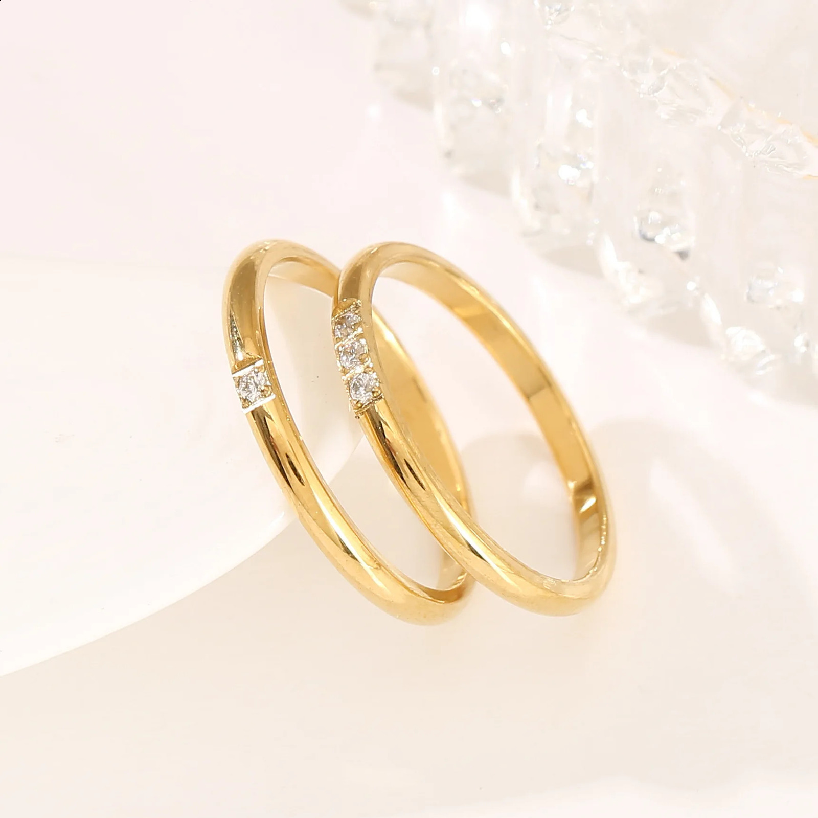 Stainless Steel Royal White Zircon Rings For Women Men Square Crystal Thin Slim Stackable Opening Couple Rings Size 5-10 250807