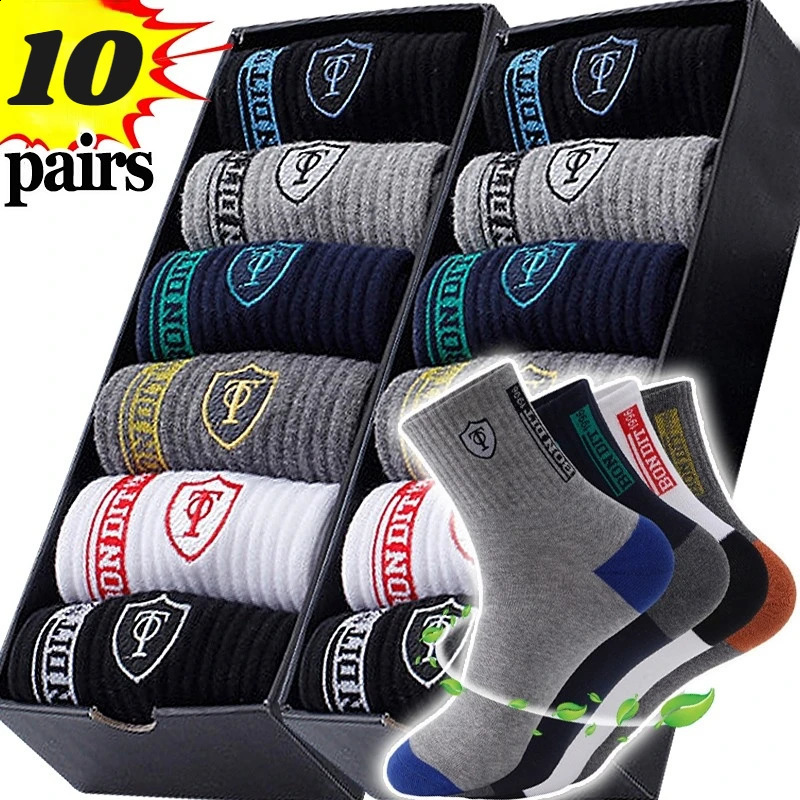 10 pairs Breathable Mens Basketball Crew Socks for Spring and Fall Sweat Absorption Deodorant Sports Stockings 250805