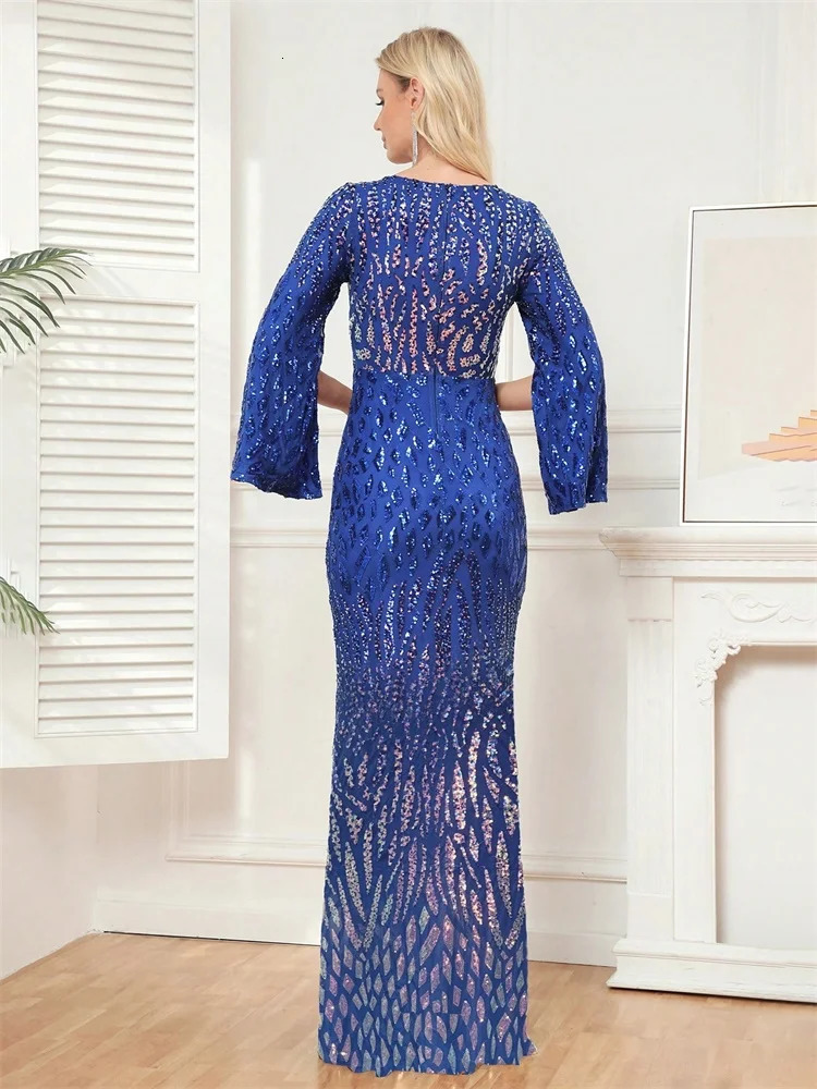 y Blue Slit Long Sleeve Evening Dresses Women elegant Mermaid Formal Sequins Prom Wedding Party Cocktail Gowns 250811