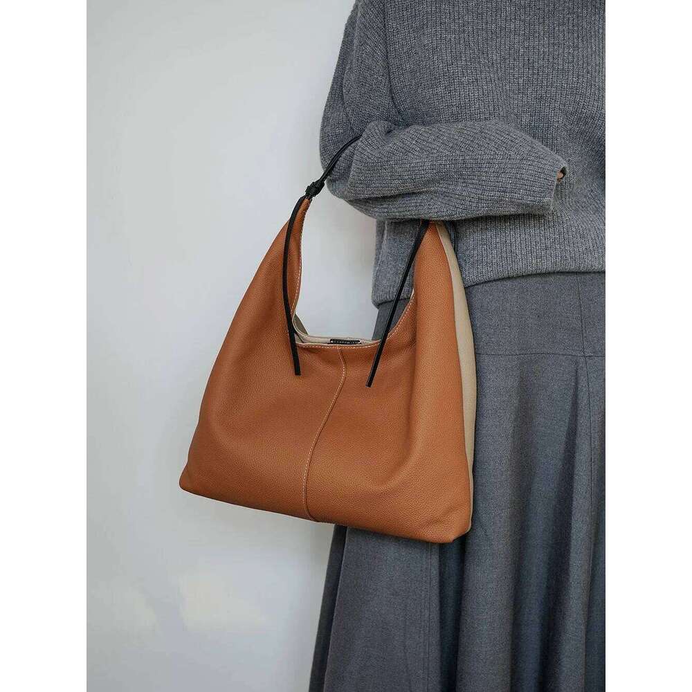 New Simple Huge Capacity Green Travel Tote Hit-color Genuine Cow Leather Women Handbag Leisure Female Armpit Shoulder Bag