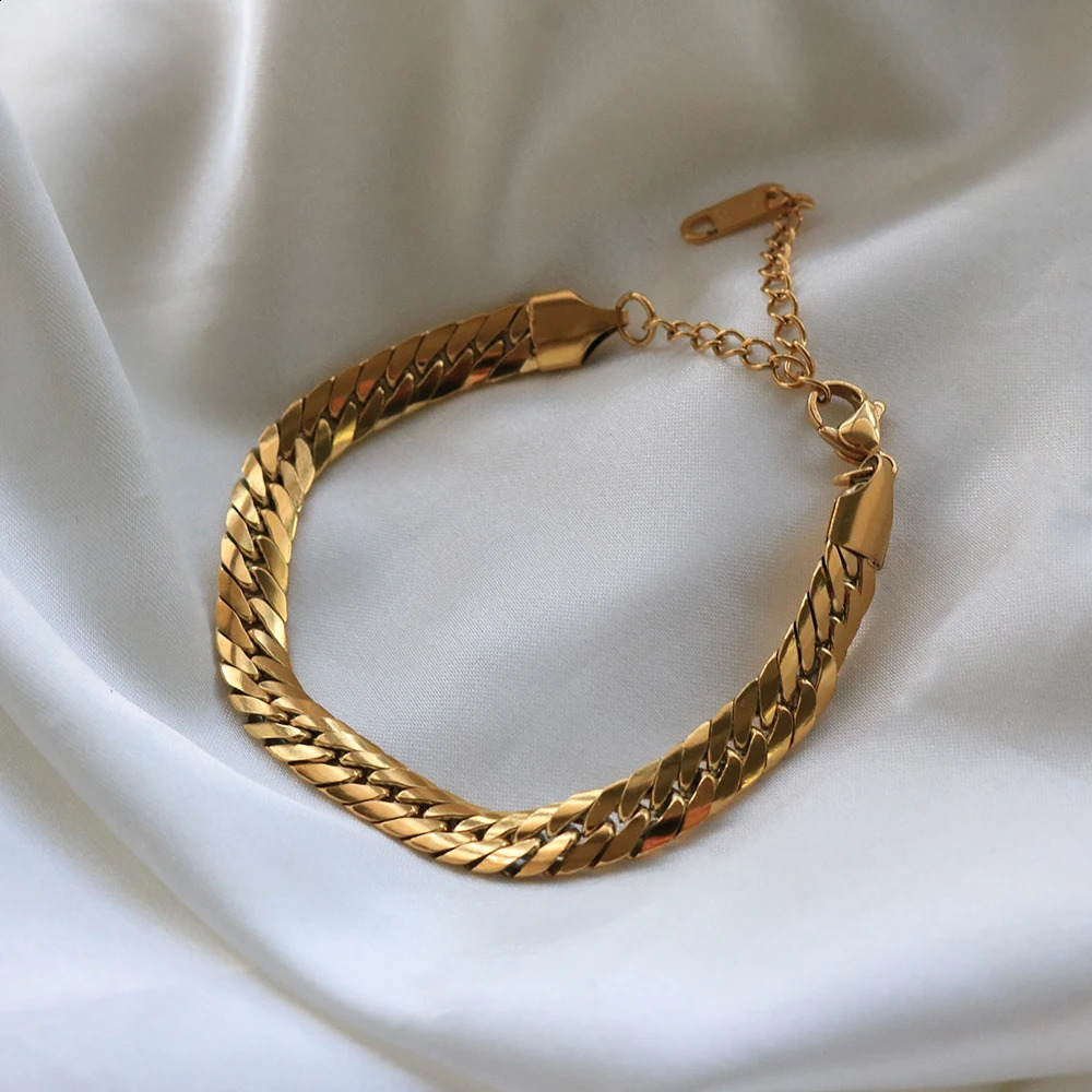 Waterproof Stainless Steel High Polished Gold Plated Twisted Snake Chain Bracelet for Women Men Trendy Jewelry Gift 250807