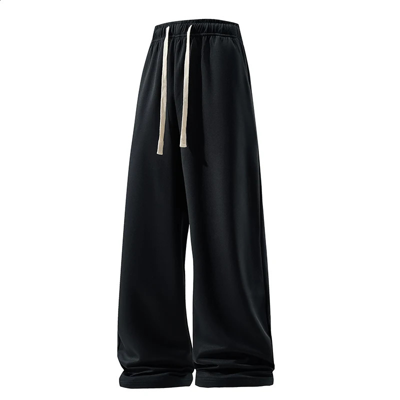 Wide Leg Pant Fashion Causal Breathable Men Sweatpant Male Autumn Versatile Elastic High Waist Drawstring Loose Straight Trouser 250805