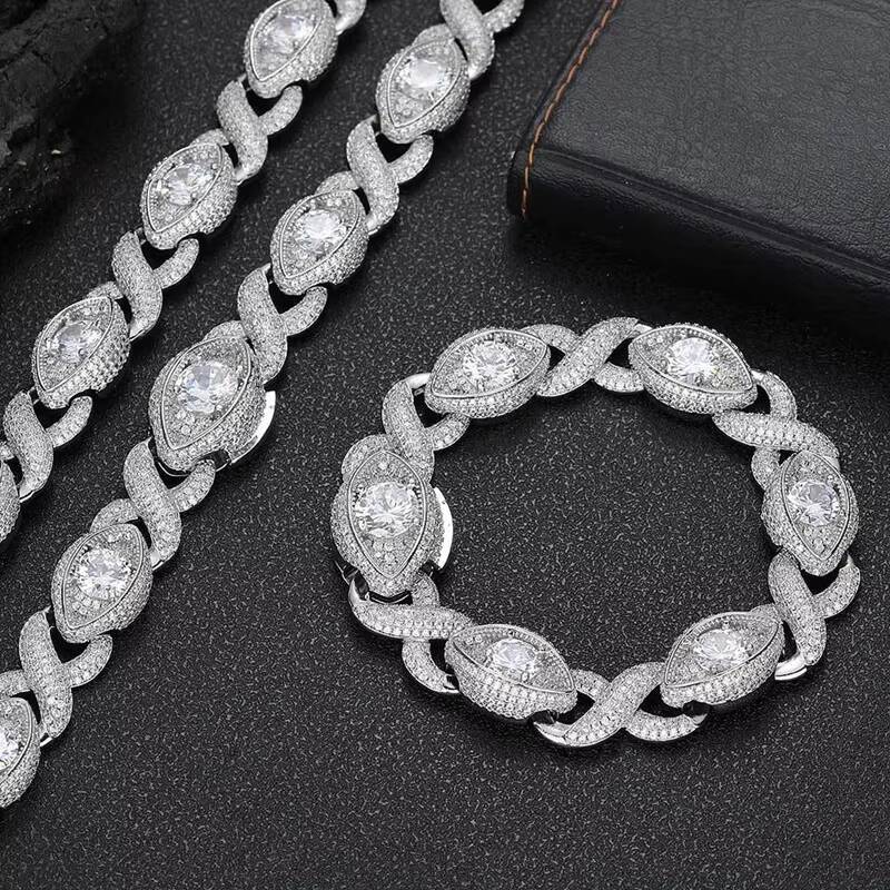 European and American Jewelry 15mm Zircon Infinite Eye Figure-8 Cuban Necklace Best-selling Accessory Hip-hop Mens Necklace