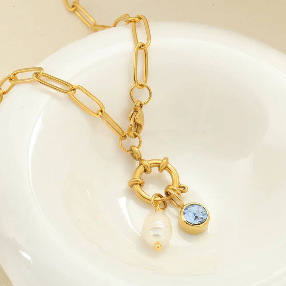 women's neck chain Golden Choker Pendant Necklace for women Freshwater Pearl 12 Birthstone Pendants stainless steel Jewelry Gift Jewelry for Wome