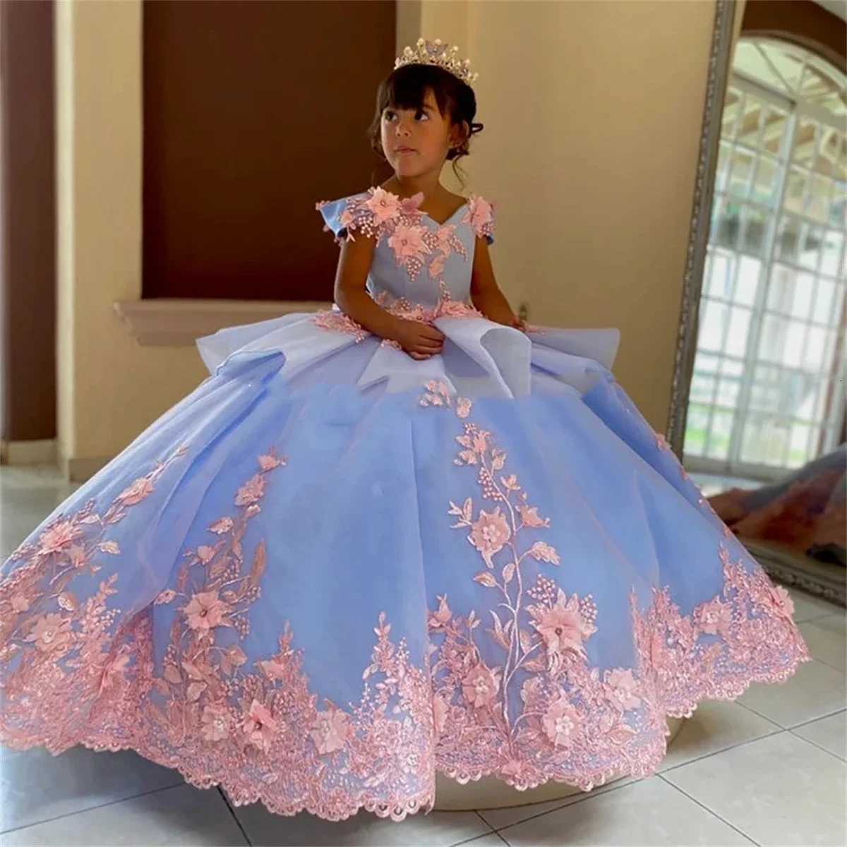 Luxurious Double Color Flower Girl Dress Wedding Dresses Princess Ball Appliques Kids Birthday Gift First Communion Gowns W250811