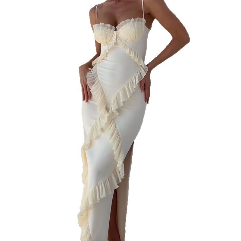 2025 Spring/Summer Women's Dress European and American Style Unique Street Beige fashion Lace Splicing Lace Dress New Designer