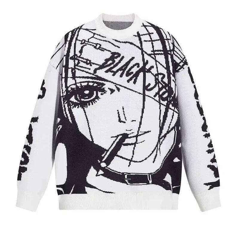 Y2k Autumn/winter Sweater Cartoon Anime Knit Long Sleeve Round Neck Pullover Loose-fit Fashionable Trendy Top For Men Women