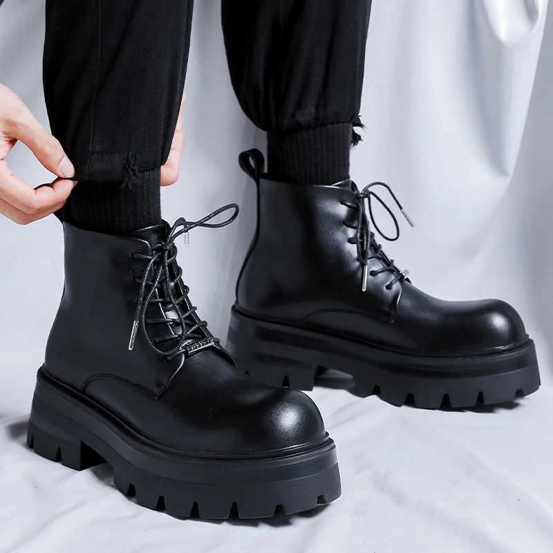 Autumn Men Casual Shoes 7cm Platform Leather Chunky Ankle Boots Outdoor High-top Sneakers Lace-up Comfortable Sport Shoes Size 36-45 W250811
