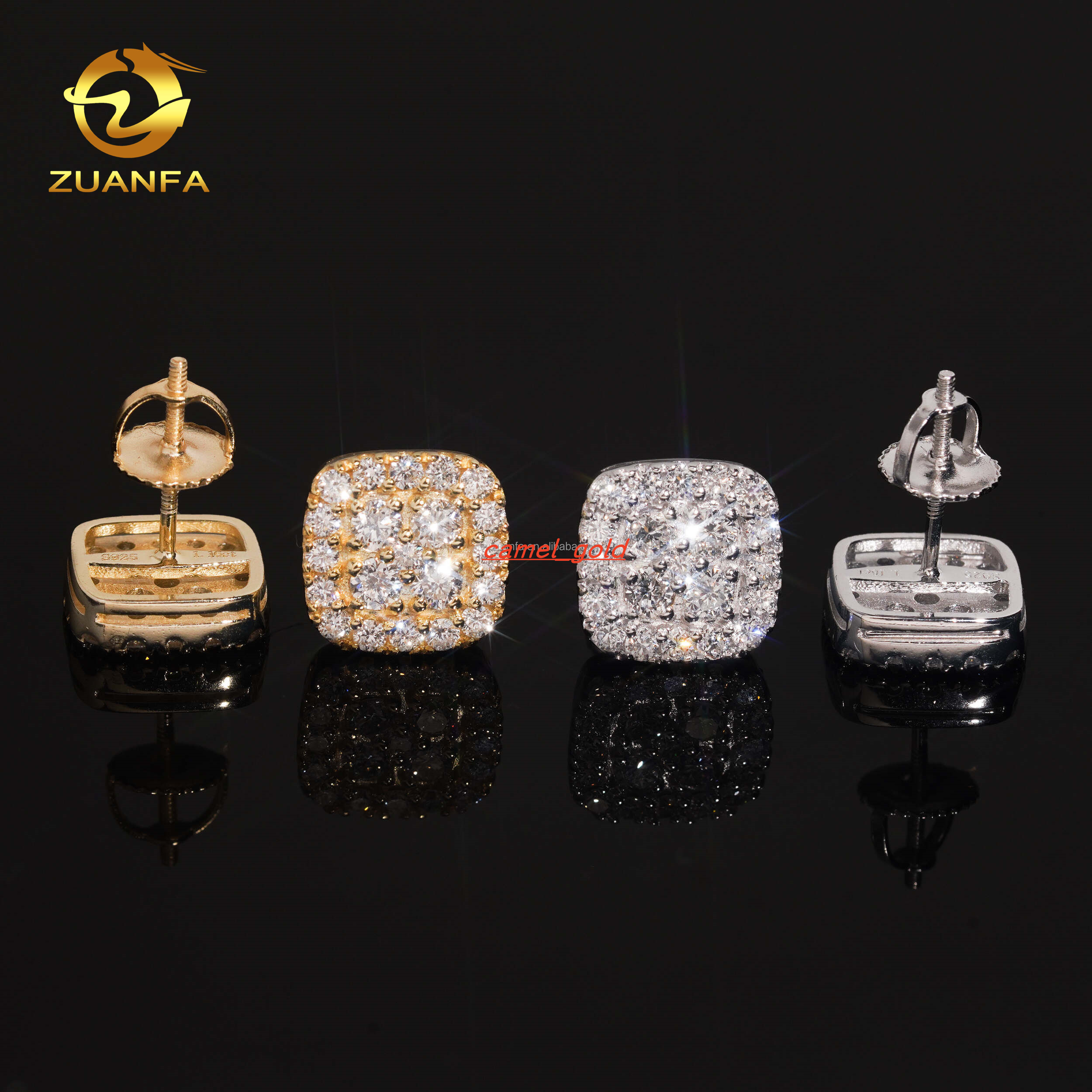 In Stock Luxury Jewelry Iced Out Hip Hop Sterling Silver 925 Screw Back Lab Grown Diamond HPHT Brilliant Shape Cluster Earrings