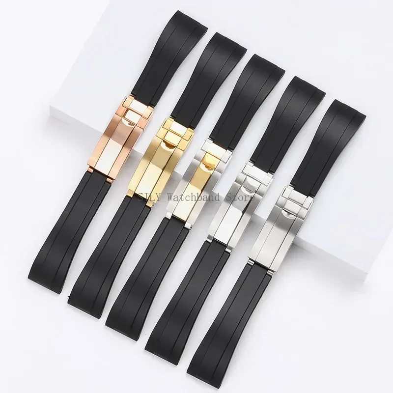 Curved Rubber Watchband Soft Silicone Strap for Rolex for Oysterflex Men Women Sport Bracelet Folding Buckle Wristbelt Band 20mm W250811