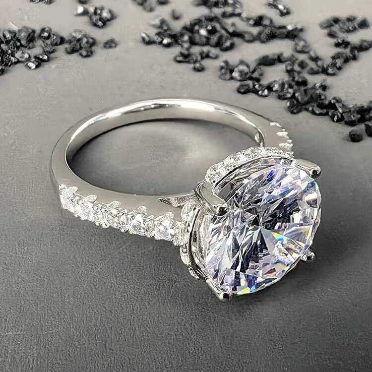 Fine Jewelry Rhodium Plated Based 925 Sterling Silver Round Brilliant Moissanite Halo Ring for Women Wedding Engagement Gift