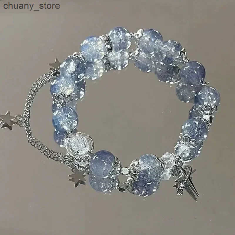 Niche Design Star Chain Tassel for Women Fantasy Blue Crystal Beads Elastic Rope Best Friend Jewelry Gifts L250811