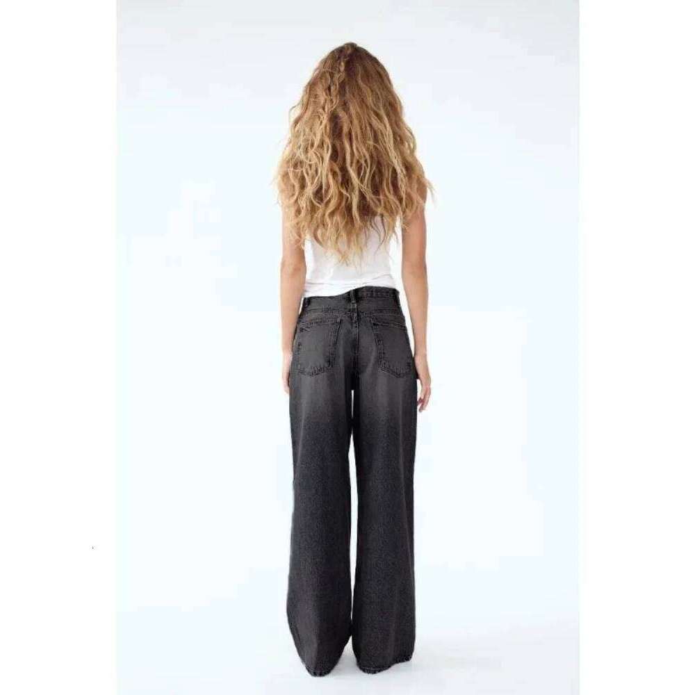 HOUZHOU Vintage Basic Irregular Women's Jeans Washed Wide Leg Straight Denim Pants Baggy High Waist Asymmetrical Trousers Casual