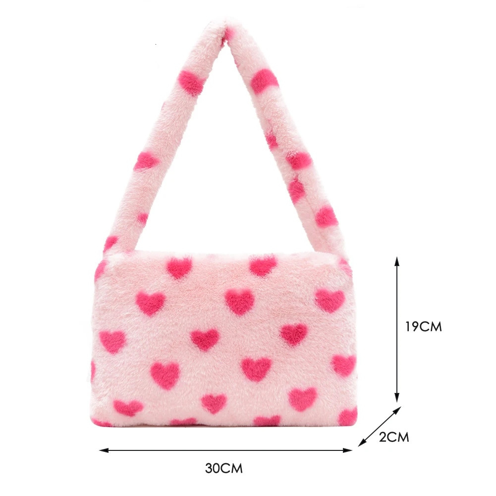 INS Fashion Women Plush Flower Pattern Shoulder Bags Elegant Female Underarm Fur Handbag Furry Fluffy Tote n 250811