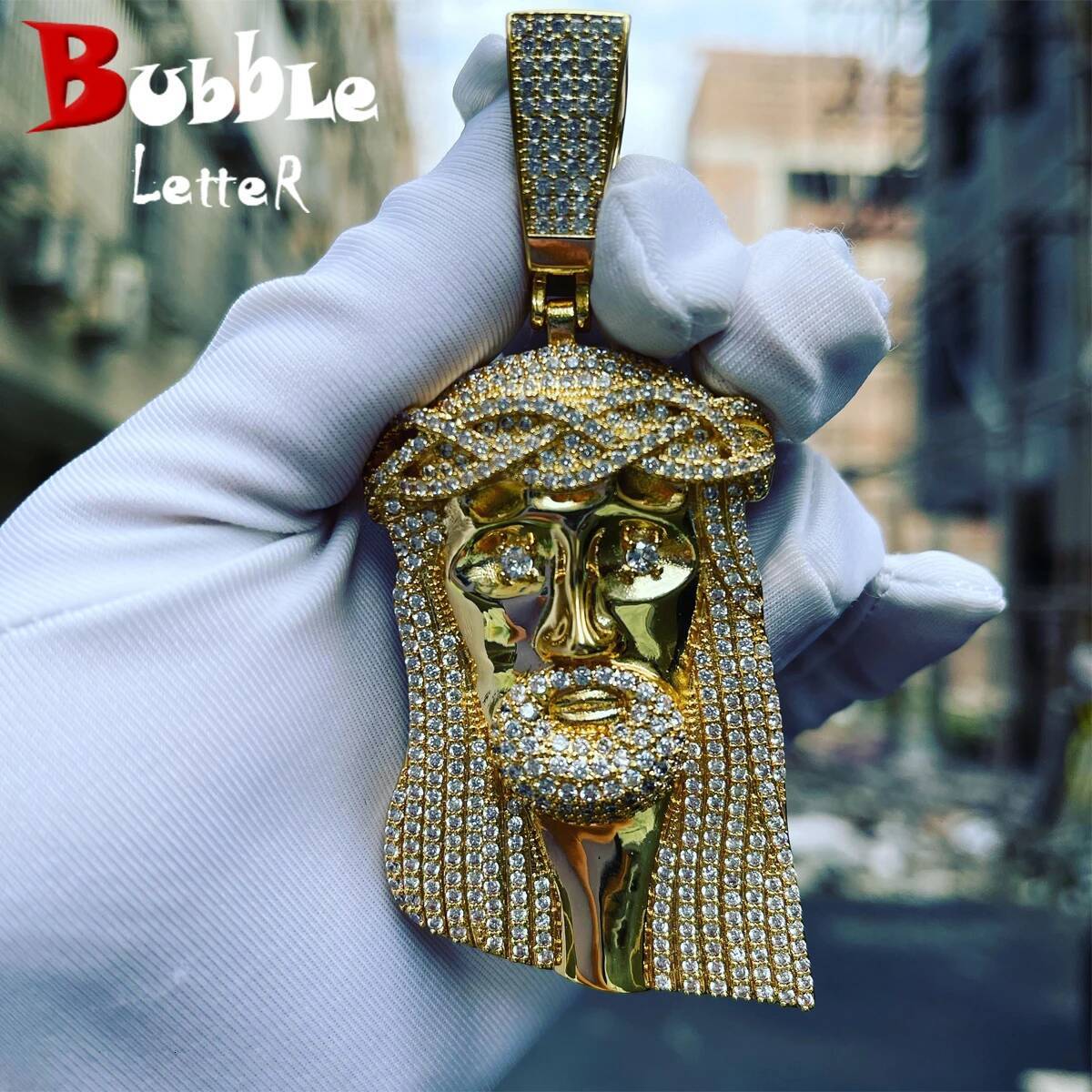 No Chian Religious Jesus Head Pendant Mens Hip Hop White Gold Plated Jewelry