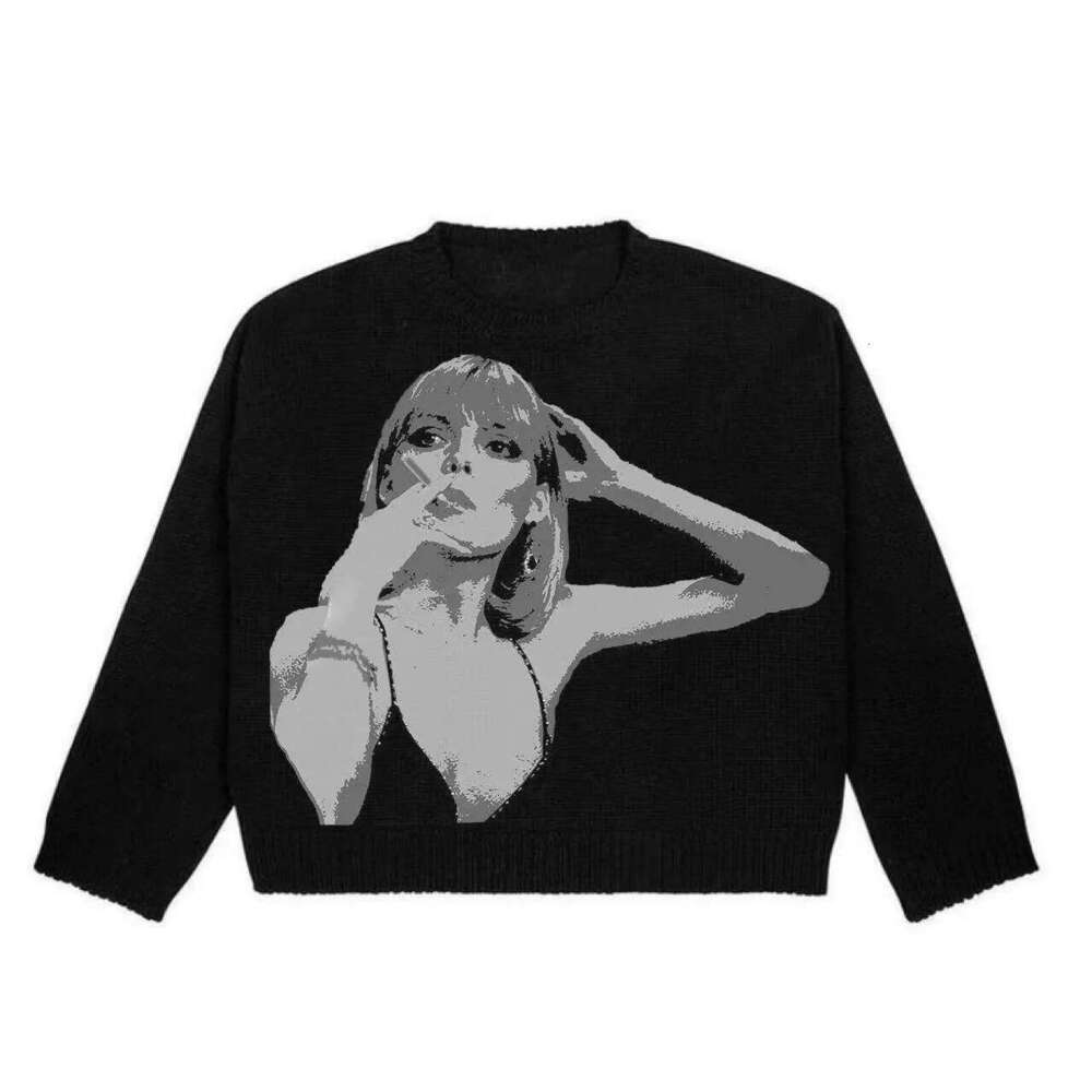 Women's Hip Hop Knitted Sweater, Haruku Fashion, Spider Boy Pattern Printed Loose Top, Casual Street Wear Pullover, 2000s