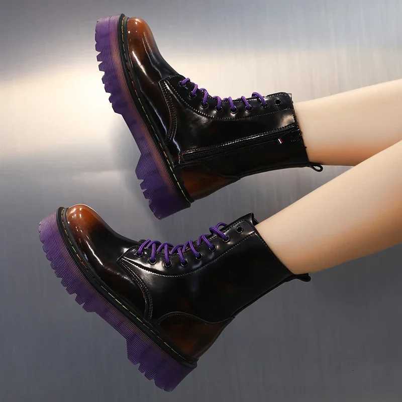 2025 New Womens Ankle Boots Increased Boots Fashion Genuine Leather Purple Casual Motorcycle Luxury Shoes W250811