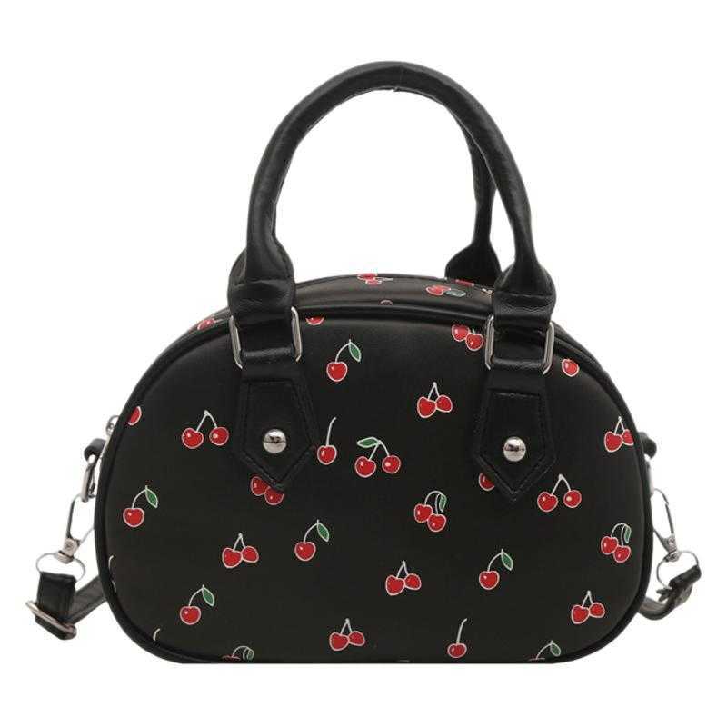 Korean Style Sweet Cherry Print Handbag Shoulder Bag for Women Large Capacity Summer 2025 Aesthetic Commuter Shoulder Crossbody Bag