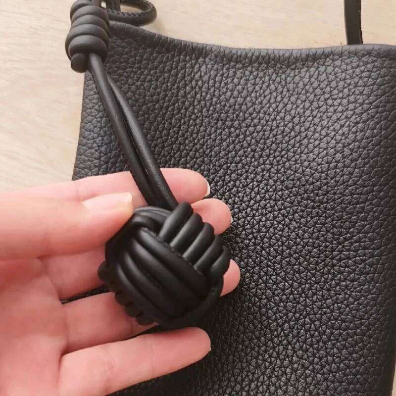 Genuine Leather Sling Mobile Phone Bags For Women Designer Handbags And Purses 2024 New In Braided Ball Pendant Crossbody