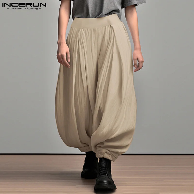 2024 Men Wide Leg Pants Solid Color Elastic Waist Loose Casual Trousers Oversize Streetwear Fashion Long S5XL INCERUN 250729