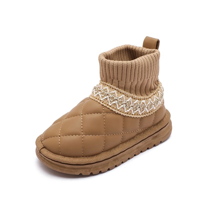 Children Boots Sock Snow Boots Girls Short Ankle Boots Kids Cute Sewing Autumn Winter Warm Cotton Plush Shoes for Boys Unisex PU Waterproof Sizes 25-3