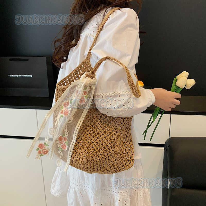 Artistic Style Straw Woven Hollow Tote Bag for Women 2025 Summer Large Capacity Casual Vacation Shoulder Beach Bag H250809