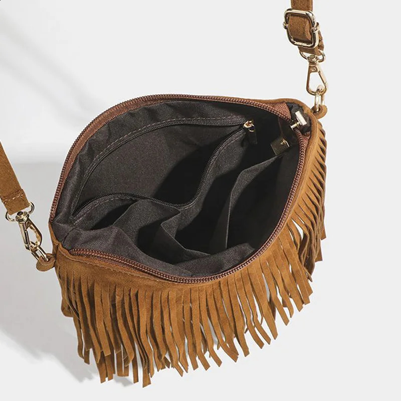 Vintage Tassel Crossbody Bags Womens Versatile Shoulder Bag Boho Style Fringe Square Purse Ladies Handbags For Gift 250807