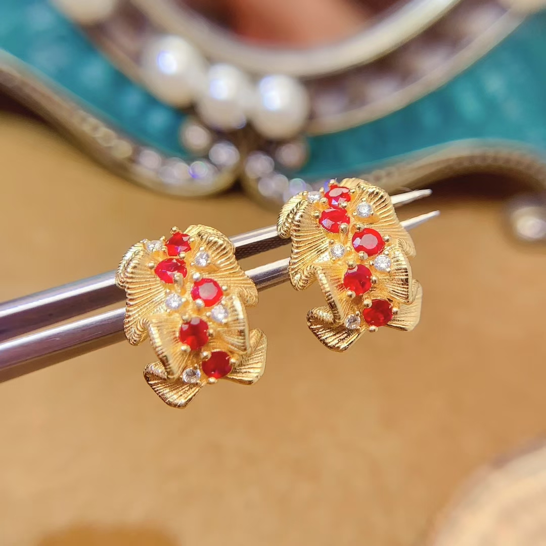 925 Silver designer earrings 10 pieces 2.5mm natural Ruby Stud Earrings for party 18K gold plated silver ruby jewelry