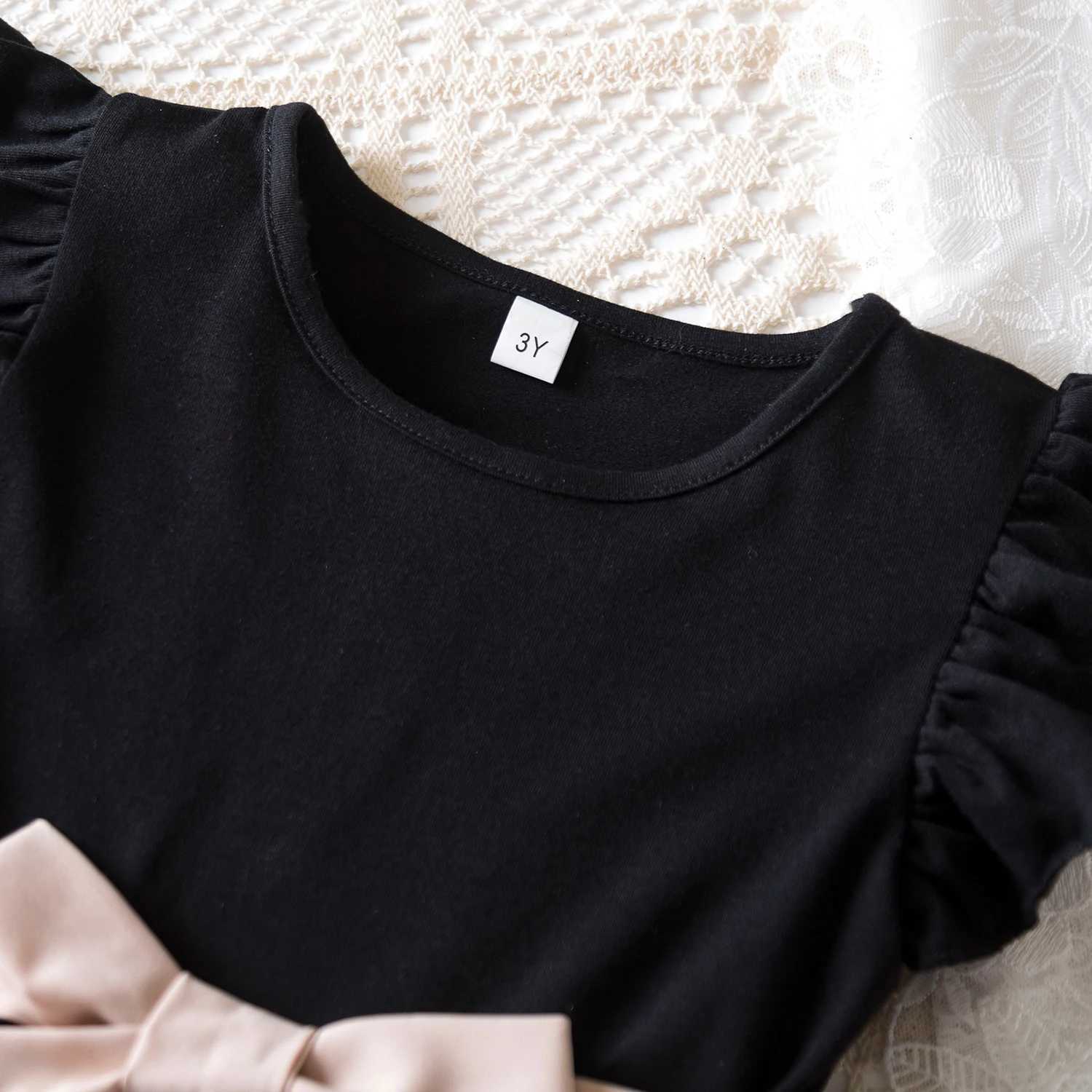 Black Rose Flower Dress for Girls from 3 to 8 Years Summer Casual Girl Clothes with Ruffles Tulle Elegant Princess Birthday Party Dress W250811