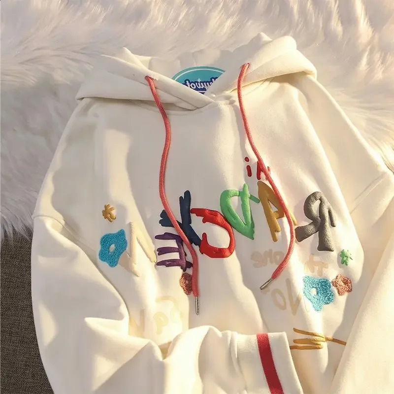 Oversize Hooded Sweater Women Vintage Loose Sense Colorful Letter Pullover Hoodies Size L - 4XL 250804