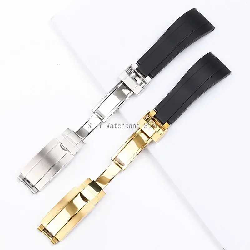 Curved Rubber Watchband Soft Silicone Strap for Rolex for Oysterflex Men Women Sport Bracelet Folding Buckle Wristbelt Band 20mm W250811