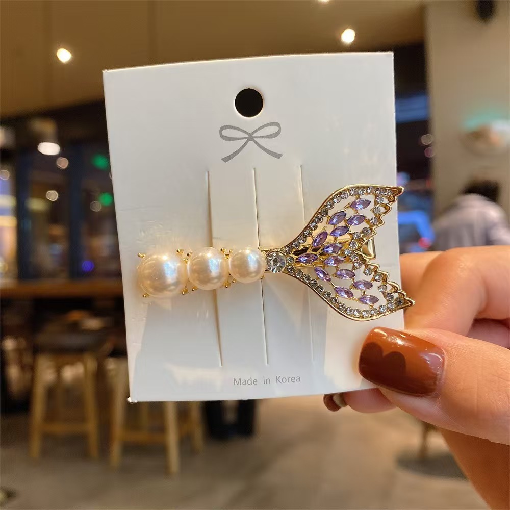 Hair Clip Big Barrettes Fishtail Pearl Hair Pins Crystal Bling Fashion Duck Hair Clips Headwear Fashion Jewelry Gift