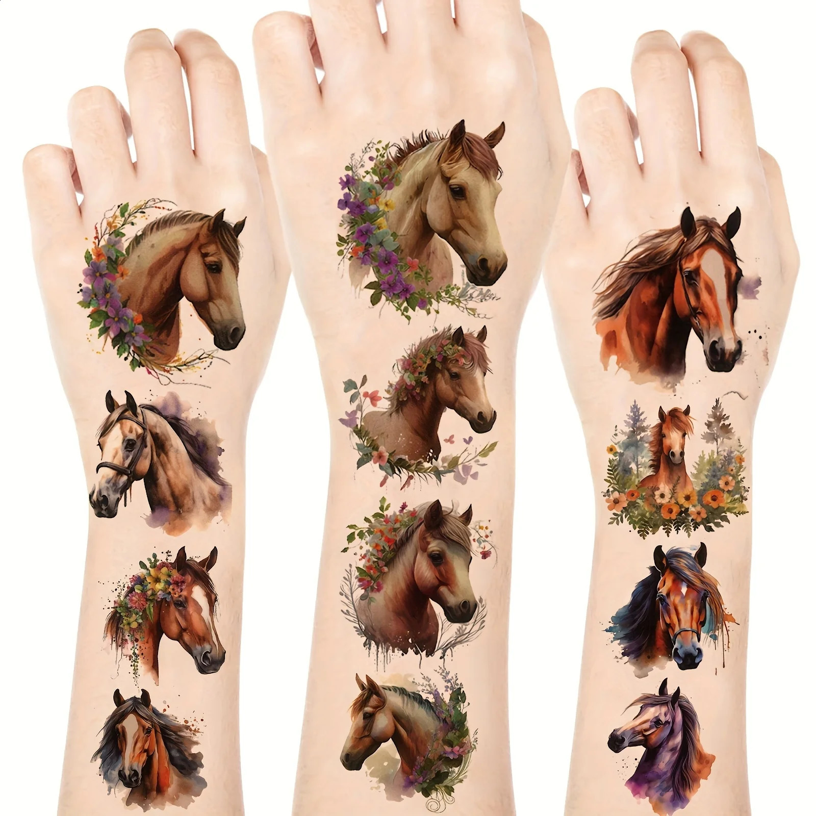 20 Sheets Temporary Horse Tattoos Stickers Birthday Themed Party Supplies Decorated with Tattoo Gifts 250809