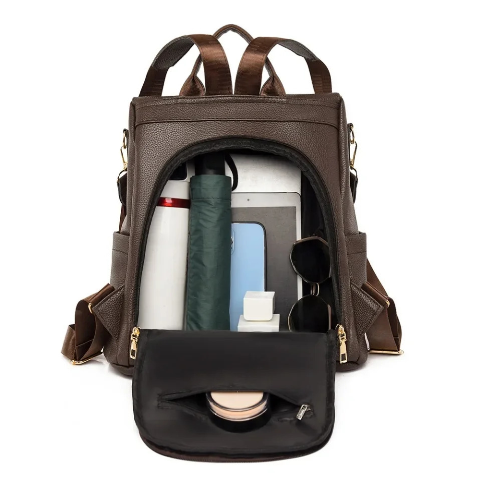 Womens PU Leather Backpack Black Brown School Bags Travel Rucksack Fashion ner Ladies Casual Simple Bag Pack Sac A Dos 250811