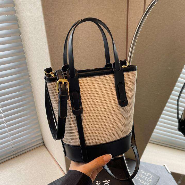 Trendy Color-Block Bucket for Women 2025 New Versatile Shoulder Crossbody High-End Simple Commuter Bag