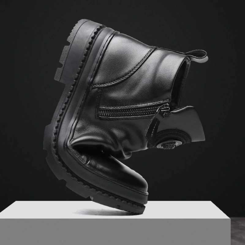 Mens Motorcycle Leather Boots British Style Round Head High Top Shoes Side Zip Walking Casual Platform Boots Mens Boots W250811