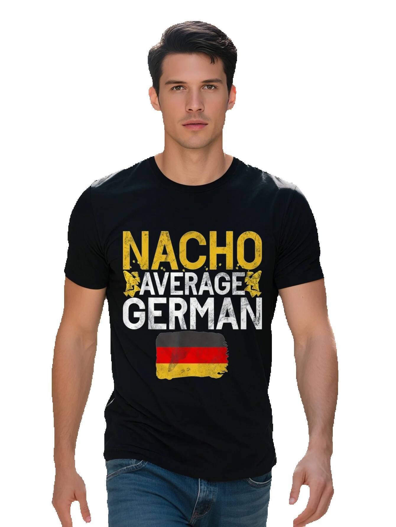 Men s Funny Nacho Average Graphic T Shirt Distressed with German Flag Black Casual Short Sleeve Tee Regular Fit ff483 3b011