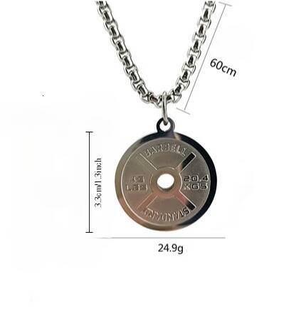 Men's STAINLESS STEEL Weightlifting Plate Barbell Dumbbell Fiess Gym Pendant Necklace Bodybuilding Inspirational Gift