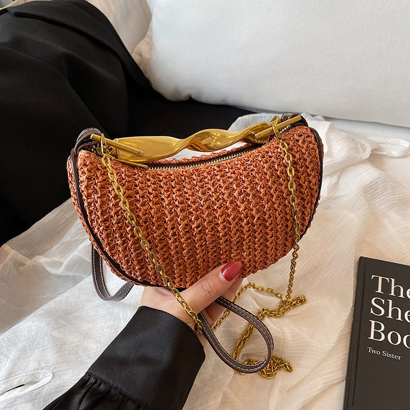 Handheld Woven for Women 2025 New Casual High-end Metal Chain Single Shoulder Crossbody Small Bag ddmymoon