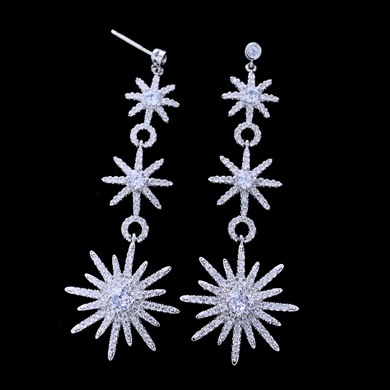Free Shipping Designer Luxury Jewelry European And American Style Long Octagonal Star Women's Earrings Elegant And Creative Zircon Earrings Fashi